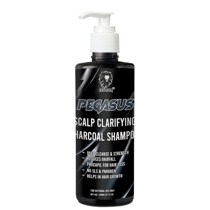 Leocor PEGASUS Deep Cleanse Activated Charcoal Shampoo - SLS & Paraben Free, Procapil Infused Anti Hairfall (200ml) - Leocor